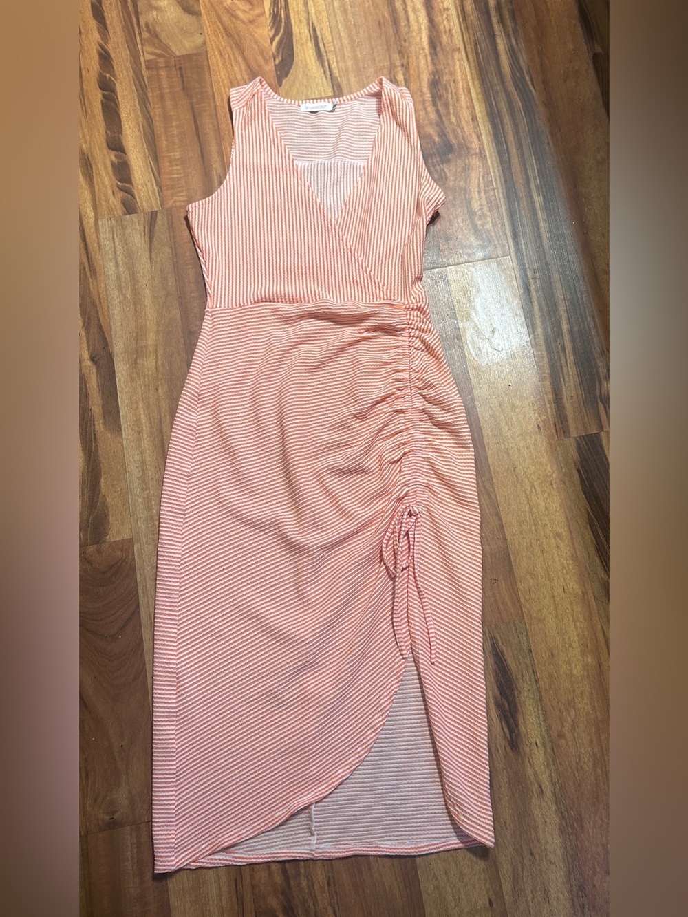 Shoedazzle Striped Faux Wrap Dress with Adjustable Slit